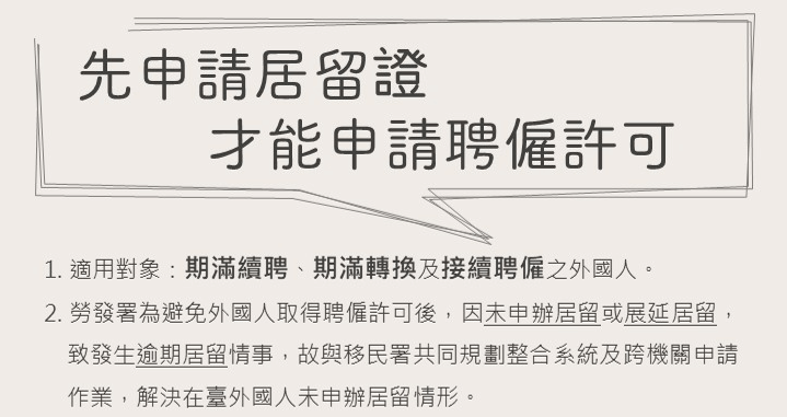 中信公告－在臺移工申請聘僱及居留證作業異動通知